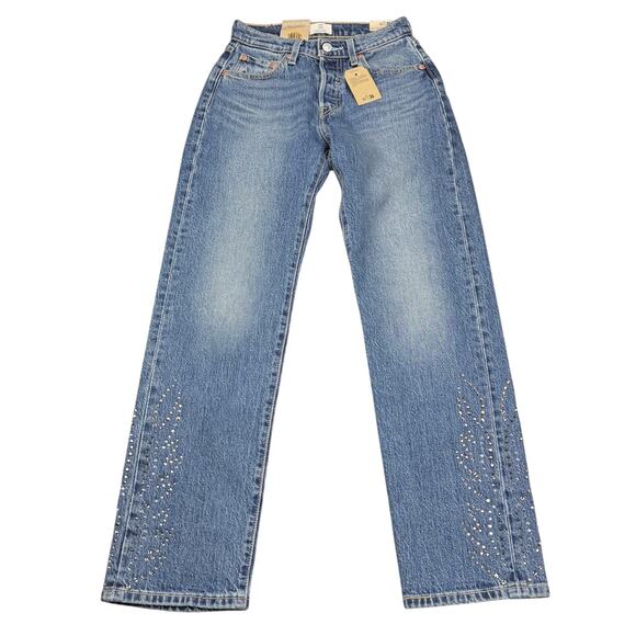 NWT LEVI'S 501 Curvy Straight Leg Jean Size 25 Medium Indigo Studded Design - Picture 4 of 10